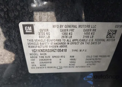 2017 Cadillac Xt5 Luxury из США, поврежденный, VIN 1GYKNDRS0HZ105418